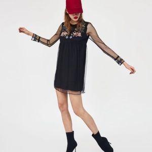 Zara Black Dress with Floral Embroidery